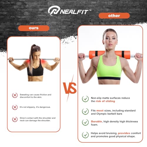 NEALFIT Barbell Pad Squat Pad for Squats—Squat Bar Pad—Great for Weightlifting,Lunges and Hip Thrusts—Foam Sponge Pad—Fit Standard and Olympic Bars Perfectly - color: Orange