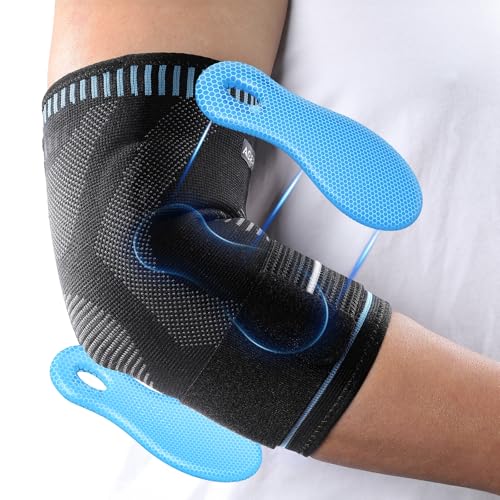 AGPTEK Elbow Compression Sleeve with 2 Gel Pads, Pain Relief Elbow Brace Tendonitis and Tennis Golfer's Elbow, Breathable Arm Sleeve Support for Tennis, Golf, Basketball, Weightlifting, XL - size: XL