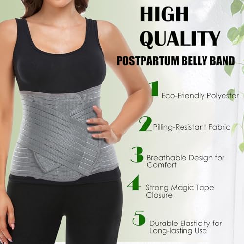 MAMODY Postpartum Belly Wrap Belly Band Abdominal Binder Post Surgery 9.5" | Abdomen Hernia Support Belt for Men and Women, Waist Belt for Stomach Support Back Pain Relief - size: Small-Medium