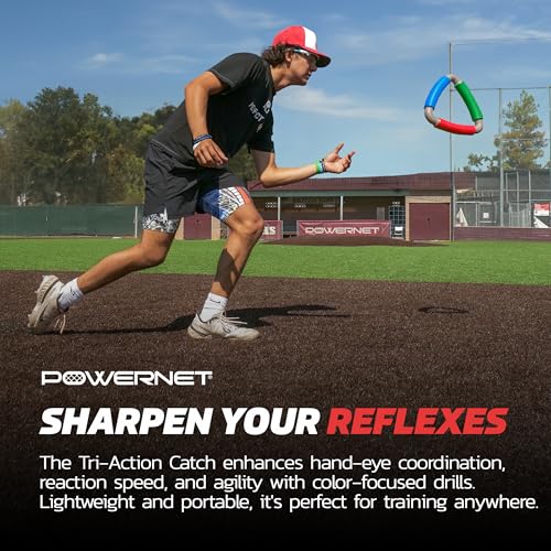 PowerNet Tri-Action Catch, Multi-Color Foam Speed and Agility Training Equipment for Football, Baseball & Softball, Triangle Hand Eye Coordination Training Aid to Improve Reaction Time & Reflexes