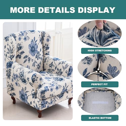 NILUOH Wingback Chair Slipcover 2-Piece Stretch Wingback Chair Sofa Slipcover Armchair Cover Printed Furniture Protector Couch Soft with Elastic Bottom for Living Room - color: Lzk-01