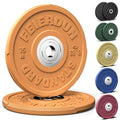 FEIERDUN Color Bumper Plate Set, 2-Inch Olympic Weight Plates, Low Bounce Rubber Barbell Plates with Stainless Steel Insert for Weightlifting, Strength Training, CrossFit & Home Gym, 10LB-370LB - style: B) 15LBS Pair