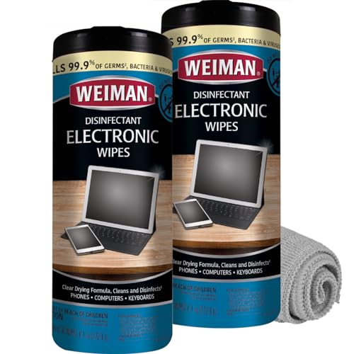 Weiman Electronics & Screen Disinfecting Wipes - Safely Clean and Disinfect Your Phone, Laptop, Keyboard, Tablets, Lens, Wipe, Glasses Cleaner, 30 Count, 2 Pack with MicroFiber Towel - size: 20 Count (Pack of 3)