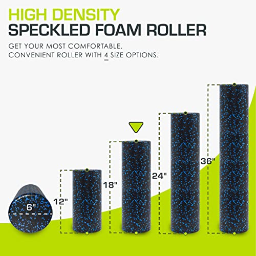 ProsourceFit High Density Foam Rollers 18 - inches long, Firm Full Body Athletic Massage Tool for Back Stretching, Yoga, Pilates, Post Workout Muscle Recuperation, Black/Blue - color: Black/Blue, size: 18"H x 6"D