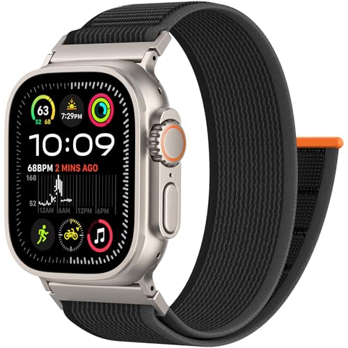 Trail Loop Nylon Sport Band Compatible with Apple Watch Ultra 3 2 Band for Men 49mm 46mm 45mm 44mm 42mm, Rugged Breathable Sport Adjustable Strap for iwatch bands Series 11/10/9/8/7/6/5/4, SE 3 2 1 - color: Black+Gray(Silver)