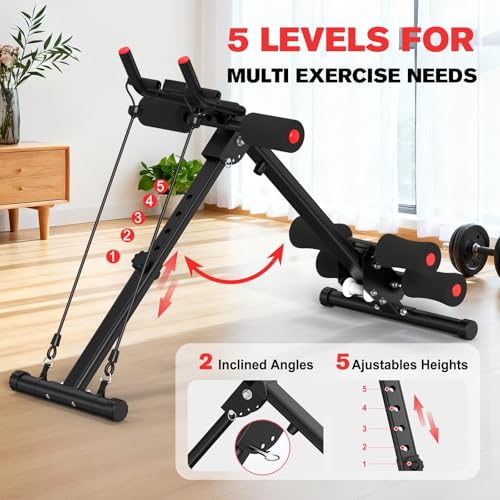 DERACY Ab Workout Machine Adjustable Ab Trainer Abdominal Trainer for Home Gym Foldable Ab Crunch Machine for Core 440 LBS - color: Black