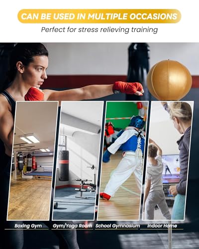 Fitness Reflex Bag, Speed Ball Stand Punching Bag with Gloves, Boxing Bag for Adults and Teens, 59IN Great MMA Training - color: Gold
