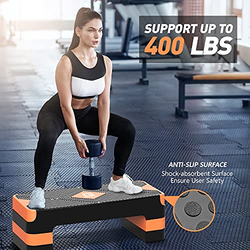 GYMMAGE Aerobic Exercise Step, Adjustable Height, | Aerobic Workout Step Platform for Exercise, 26.5" Step Deck with Adjustable Height, Women Home Gym Cardio Fitness - color: Orange