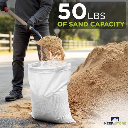 Heavy Duty Sand Bags Pack of 3, Army Green Empty Sandbags with Built-In Ties, Woven Polypropylene UV Protection 1600 Hours, Fillable Bags for Flood Control, Weight, 14x26 inches, 50 Pounds Volume - size: 14"W x 26"L, style: Pack of 3
