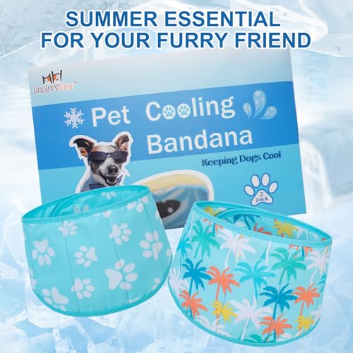 BEAUTYZOO Dog Cooling Bandana for Medium Large Dogs, 2 Pack Instant Cooling Bandanas Breathable Cooling Ice Towel Neck Wraps, Pet Scarf Keep Dogs Cool in Hot Summer - color: Blue Paw + Tree, size: Small(Neck Girth:9-15in)