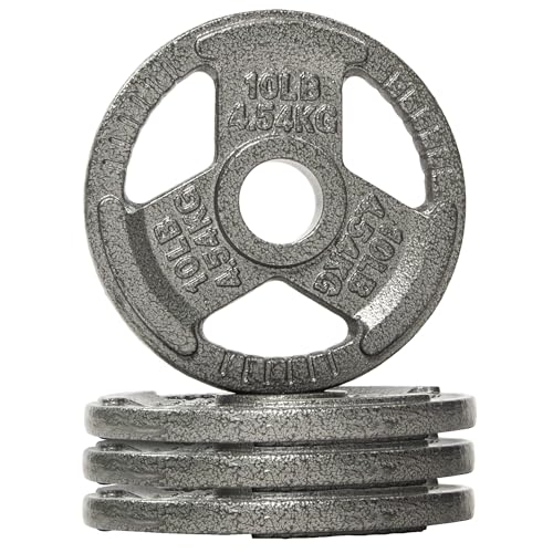 Fitvids 2 Inch Olympic Barbell Weight Plates, 2.5 LB to 45 LB Plates for Home Gym Strength Training, Triple-handle Design - style: 10LBS (Set of 4)