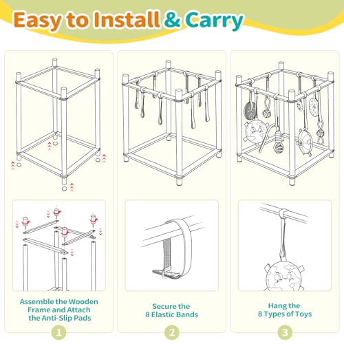 Wooden Puppy Play Gym for Small Dogs, Puppy Jungle Gym with 8 Hanging Toys, Wood Frame Indoor Puppy Gym with Dog Enrichment Toys for Puppies and Small Pets (Pink) - color: Pink