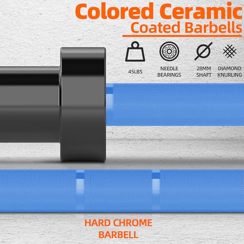 Fitvids Olympic Cerakote Barbell for Home & Commercial Gyms, 190K PSI Tensile Strength Rated for up to 1500LB Capacity - color: Blue