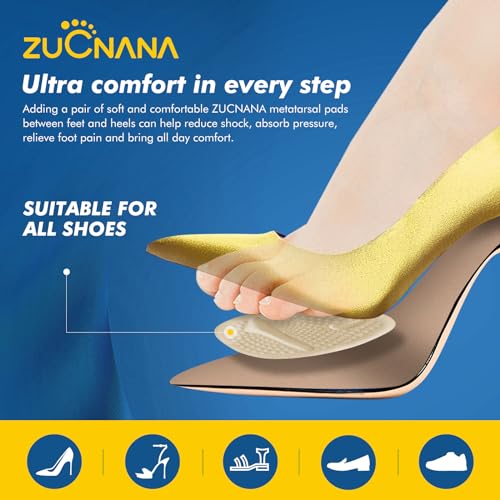 ZUCNANA Ball of Foot Cushions, Metatarsal Pads Women (2 Pairs), Non-Slip Heel Inserts for Women, Gel Heel Cushions for Foot Pain Relief and Comfort | One Size Fits Any (Beige & Clear) - color: Beige + Clear