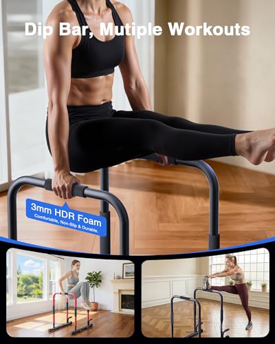 2-in-1 Dip Bar Station - Dip Bars & Push Up Bars Calisthenics Equipment with 420LB Bolt Washer Stable Design Dual Inner Connectors Portable Adjustable for Home Gym Strength Training - color: Black
