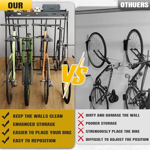 4 Bike Stand Steady Bike Rack Garage with Baskets Storage Indoor Bike Storage Rack Metal Floor Bicycle Station for Parking Suitable for Mountain, Hybrid, Adult and Kids Bikes - style: 4 Bike Stand
