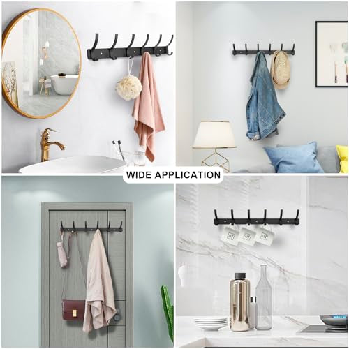 Coat Rack Wall Mounted,6 Coat Hooks for Hanging Coats,Metal Double Hook Rack Hook Rail,Coat Rack with Hooks,Wall Mount Coat Hanger for Hat Towel Purse Robes (2 Pack Black, 6 Hooks) - color: 2 Pack black