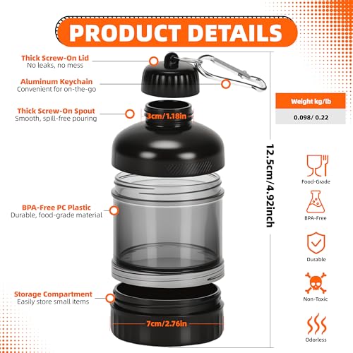 2 Pack Protein Powder Container to Go with Keychain & Keyring, Large Capacity, Clear, Leakproof, Ideal for workouts, fitness, or travel - color: Black&White