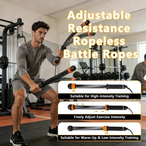Portable Ropeless Battle Ropes, Cordless Battle Ropes for Home Gym with Adjustable Weights, Quiet Fitness Equipment Strength Training & Cardio Workout for Men Women (Black)