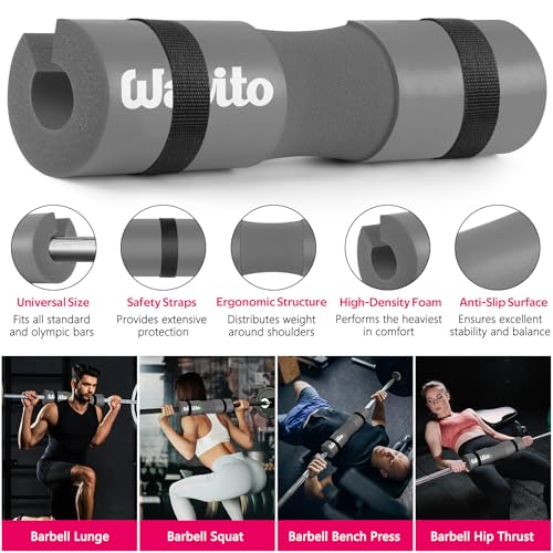 WALITO 8Pcs Barbell Pad Set for Hip Thrust - Squat Pad,Gym Accessories for Women with Bar Bad,Bench Press, with Gym Ankle Straps,Resistance Bands for Working Out,Lifting Strap,Carry Bag - color: Grey