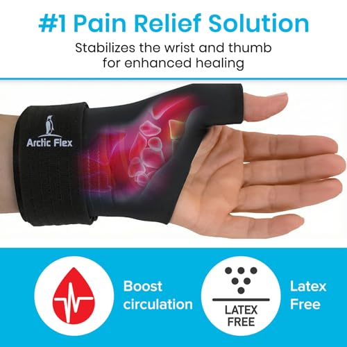 Arctic Flex Wrist & Thumb Ice Pack Wrap - Extra Strength Hot & Cold Therapy | Reusable Hand Freeze Sleeve - for Arthritis, Carpal Tunnel, Surgery, & Pain Relief (Fits Left & Right) - color: Black, size: Medium