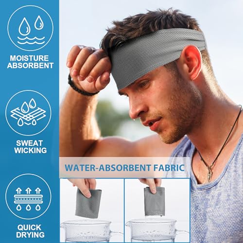 Sukeen Cooling Sports Headbands for Men: Instant Cooling Moisture Wicking Sweatbands Non-Slip Elastic Mens Headband Gym - color: Black/Black/Dark Gray/Gray, 4 pack