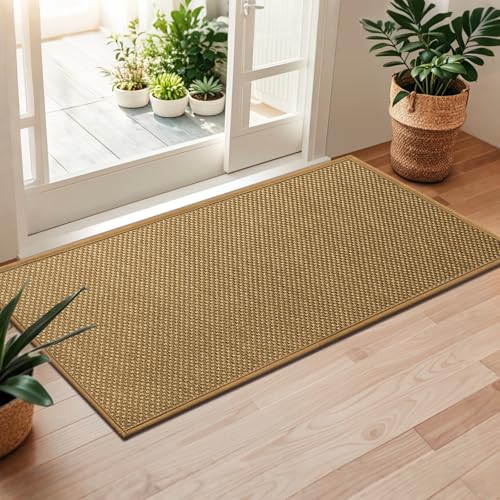 LEKEEPGO Door Mat 24"x47", Non Slip Door Mat Indoor Entrance, Rubber Backing Front Indoor Door mats Washable Absorbent Low-Profile Doormat Entryway Entry Resist Dirt Inside Door Mats, Light Brown - color: Light Brown, size: 1'11" X 3'11" (Rectangular)