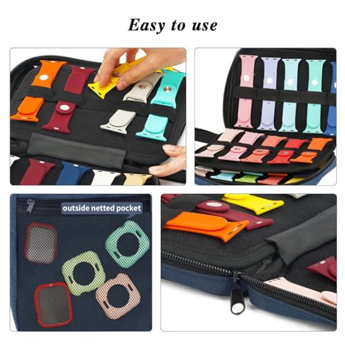PACMAXI 20 Watch Bands Storage Carrying Case Compatible with Watches,Expandable Watch Band Holder Stores 20 Watch Bands Fit for Most Sizes of Watch Straps,Organizer for Watch Bands, Bag Only (Blue) - color: 1-blue