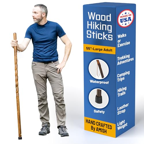 Handmade Wooden Walking Cane for Men Women Seniors with Genuine Leather Wrist Strap for Hiking, Walking and Outdoor Trekking - Made in USA - size: 55" - Large Adult, style: Pace Setter