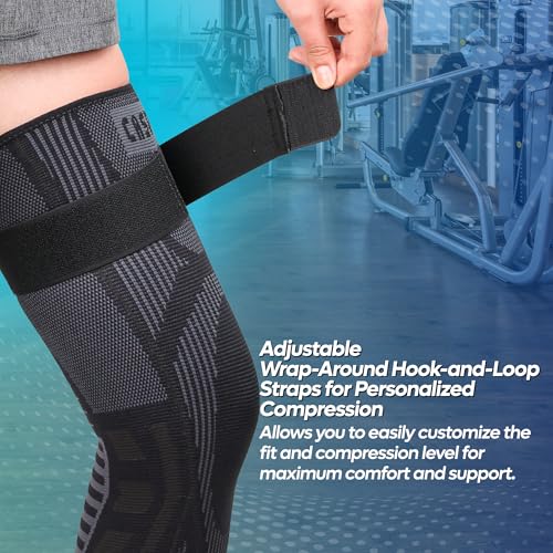 Caspe Leg Compression Sleeve With Strap, Full Length Thigh Knee Calf Support, Knee Compression Sleeve Women & Men, Full Leg Support for Light Recovery, Daily Wear - size: XX-Large
