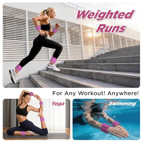 Magnetic Ankle Weights for Women Men Set of 2 (1 lb Each) Adjustable Wrist Weights for Pilates, Yoga, Workout and Daily Training - color: Berry Pink & Blush Pink
