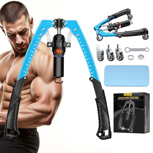 Twister Arm Trainer, 3 in 1 Hydraulic Power Chest Workout Equipment with Ab Roller Wheels and Hooks, Adjustable 22-440lbs Arm Trainer for Men Women, Home Gym Equipment for Full Body Strength Training - color: blue