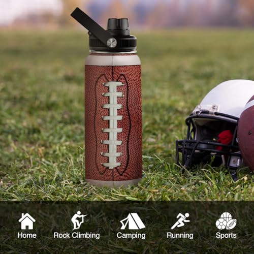 SANDJEST Football Water Bottle 32oz Stainless Steel Insulated Bottles for Men Boys Sports Lovers Fan Players Coach - Softball Gifts for Birthday Christmas - color: Football 1