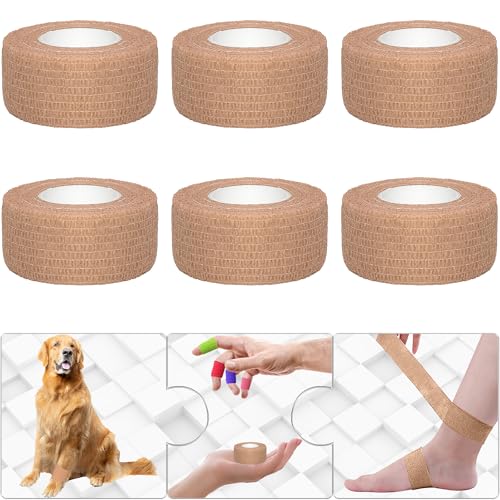 6 Pack 1 Inches Self Adhesive Bandage Wrap Breathable Cohesive Bandage Elastic Tape for Pets, Athletic, Sports, Wrist, Knee, Ankle(5 Yards Per Roll, Skin Colors) - color: Skin Color, size: 1 Inch