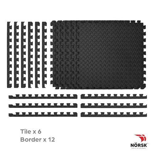 NÖRSK Duräflex Medium-Duty Reversible Interlocking Foam Floor Tiles, Diamond Plate Texture, Black/Blue, 24 X 24 X .47 in., 6-Pack (24 sq. ft.) (Black/Gray, 0.47" Thick) - color: Black/Gray, size: 0.47" Thick