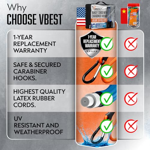 Carabiner Bungee Cords with Hooks - Heavy Duty Outdoor 28 Pack Assortment Includes 4 Free Tarp Clips, Canopy Ties, Bunnies Ball & Storage Bag - size: 28 Piece Multicolor Assorted Sizes Set