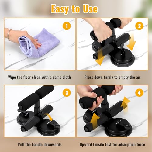 Double Suction Cup Trainer, Sit Up Bar with Three-level Height Adjustment | Abdominal Training Aid with Massage Roller and Drawstring, Ideal for Home Workouts such as Push Ups, Yoga, and Sit Ups