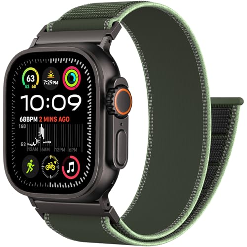 Trail Loop Nylon Sport Band Compatible with Apple Watch Ultra 3 2 Band for Men 49mm 46mm 45mm 44mm 42mm, Rugged Breathable Sport Adjustable Strap for iwatch bands Series 11/10/9/8/7/6/5/4, SE 3 2 1 - color: Green(Black)