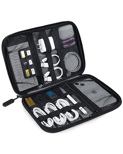BAGSMART Large Electronics Travel Organizer Case, Tech Accessories Cord Storage Bag for Phone, Power Bank, SD Card, Cables, Black - color: Black