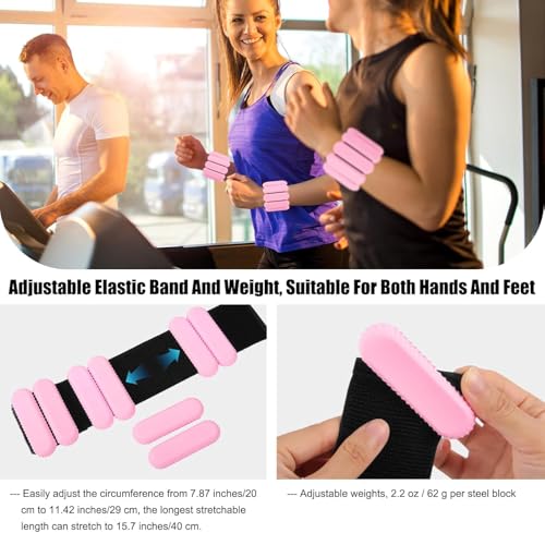 Pilates Wrist & Ankle Weights for Women, Wearable Strong Arm & Leg Weights Set of 2, Adjustable Ankle Weights for Walking, Yoga, Dance, Barre,Gym - color: Pink, size: 2lbs x2