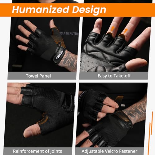 ATERCEL Premium Leather Workout Gloves, Ideal for Men and Women, Suitable for Weightlifting, Gym, Cycling - size: Large
