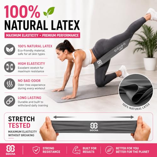 GOCHA Resistance Bands Set of 5 for Exercise & Fitness – Loop Resistance Bands with Carry Bag, Natural Latex Workout Bands for Strength Training, Physical Therapy, Yoga, Pilates, Home Gym (5-40 lbs) - color: Black Set