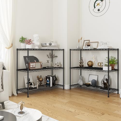 DurayLoly 35.6" W Storage Shelves, 3 Tier Adjustable Metal Shelving Unit Heavy Duty Steel Wire Rack for Kitchen,Laundry,Pantry,Office,Garage, Closet,Black(35.6" Wx14"Dx35.6"H) - size: Black-35.4"Wx13.9"Dx35.4"H