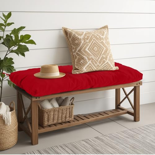 Outdoor Bench Cushion Waterproof, Tufted Bench Seat Cushion | 40 x 15 Inch Patio Wicker Indoor Seat Pads for Outside Garden Patio Balcony, Red - color: A Lipstick Red, size: 40x15 Inch