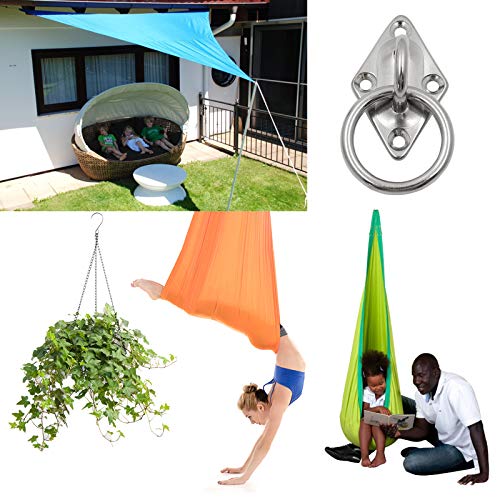 4Pcs M5 Diamond Pad Eye Plate with Ring Hook, Ceiling Hooks Wall Mount Bracket, Heavy Duty Stainless Steel Anchor Mount for Yoga Swings Hammocks/Boat Rigging/Suspension Training Straps - size: M5 (Diamond Pad Eye)