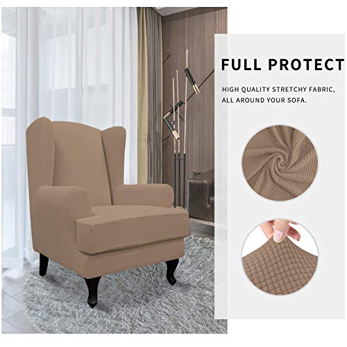 Easy-Going Stretch Wingback Chair Sofa Slipcover 2-Piece Sofa Cover Furniture Protector Couch Soft with Elastic Bottom, Spandex Jacquard Fabric Small Checks, Camel - color: Camel
