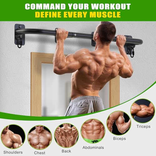 SELEWARE 32"/36" Wall Mount Pull Up Bar Joist Mount Chin Up Bar for Doorway | Heavy Duty Steel Construction Support 450 lb, w/Resistance Band Hooks, Fits 32"/36" Wall Studs for Home Gym Strength Training - size: A: 36" x 1.3" Dia Grip