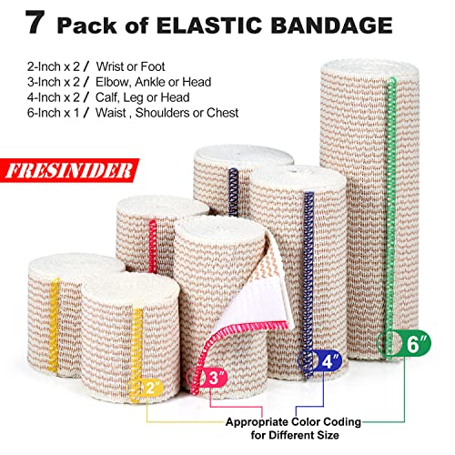 FRESINIDER Premium Elastic Bandage Wrap (7pack) Self Adhesive Cotton Latex Free Compression Bandage Wrap with Touch Closure at Both Ends, Support & First Aid for Sports, Medical, and Injury Recovery - color: 7 Pack Mix (2, 3, 4, 6 Inches)