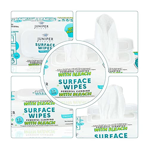 Juniper CLEAN 6 Pack Surface Cleaning Wipes with Bleach, All-Purpose Cleaner for Bathroom, Kitchen, Office, 72 Count Soft Flow, Fresh Scent, Lint Free & Durable - size: 72 Count (Pack of 6)