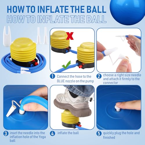 Leyndo 4 Pcs 26 Inch Yoga Exercise Ball Pilates Pregnancy Birthing Fitness Ball with Quick Pump Anti Burst for Improved Posture, Balance, Yoga, Pilates, Training - color: Blue